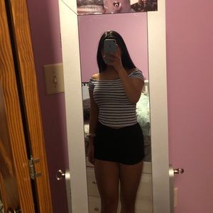 Pacsun Blue and White Off The Shoulder Crop